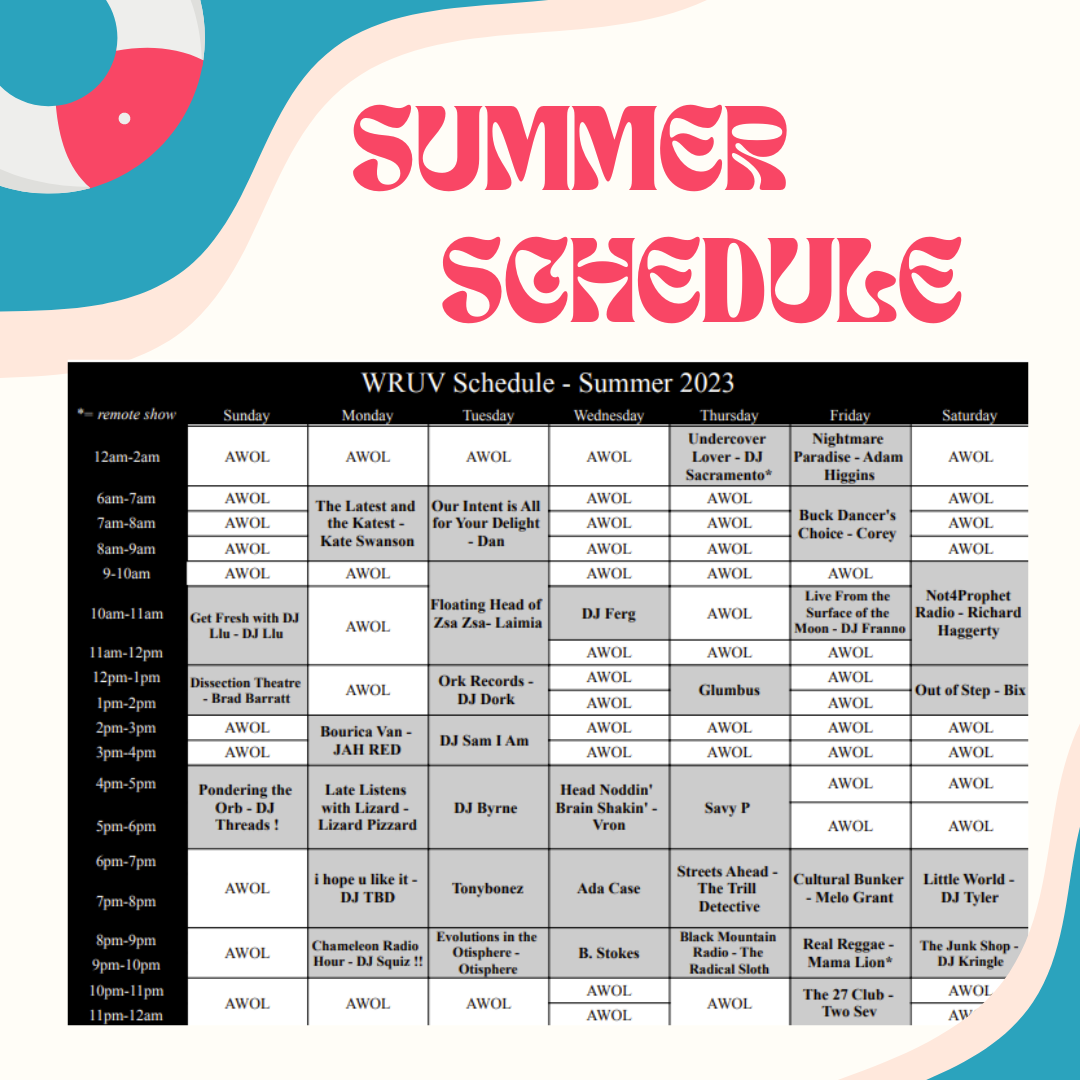 summer schedule with beach graphics surrounding it